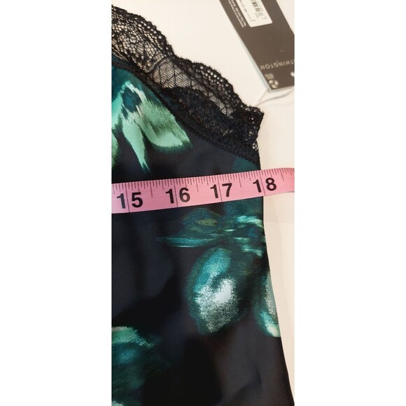 Worthington Women's Size Medium Floral Slip Dress Floral Print Black Teal Satin - Picture 13 of 14